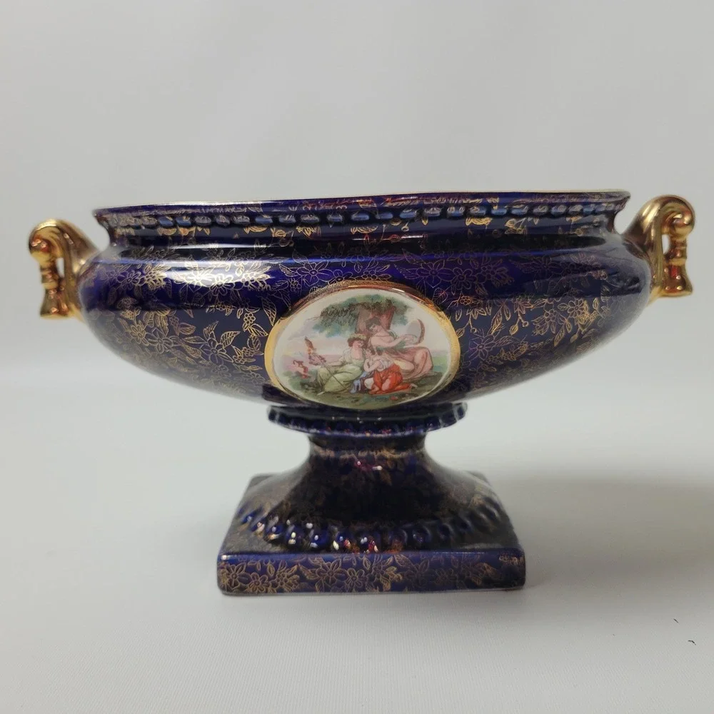 Empire Porcelain Cobalt Gold Gilded Urn Centerpiece 3pc Garniture Set England